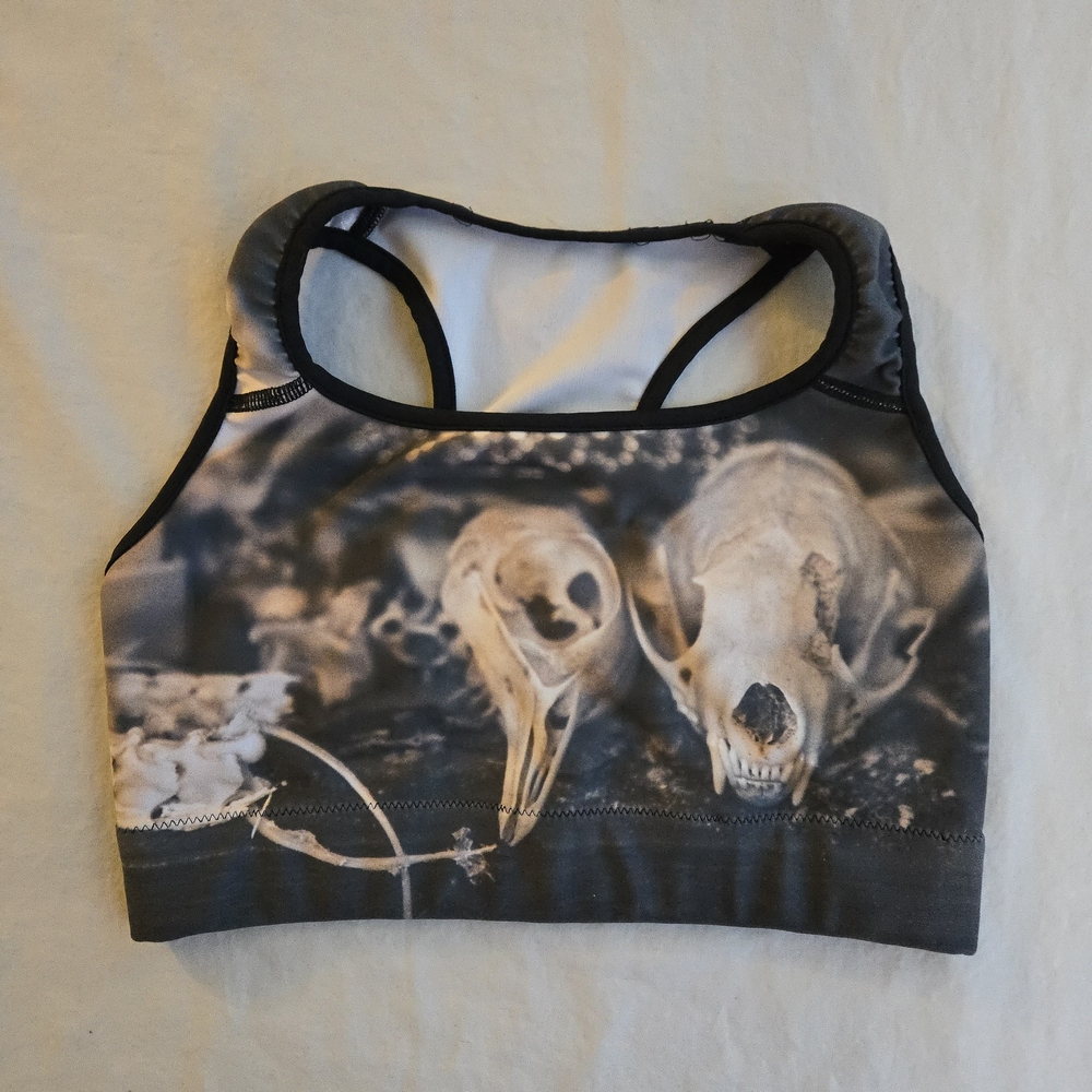 Skull Print Goth Activewear Fine Art Photography Sports Bra NAT1